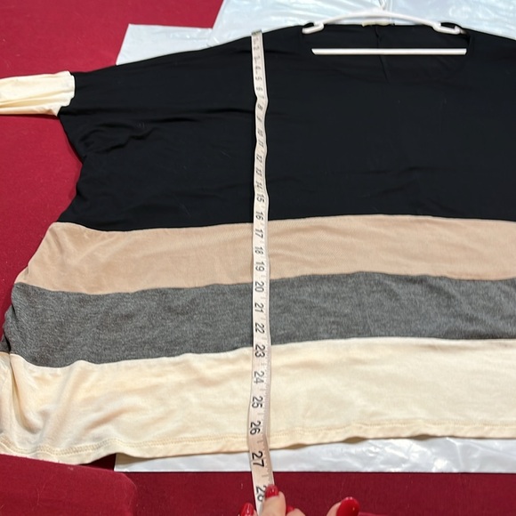 Tua oversized baggy tunic black gray tan striped Scoop Neck slouch boxy Flowy S - Picture 7 of 10